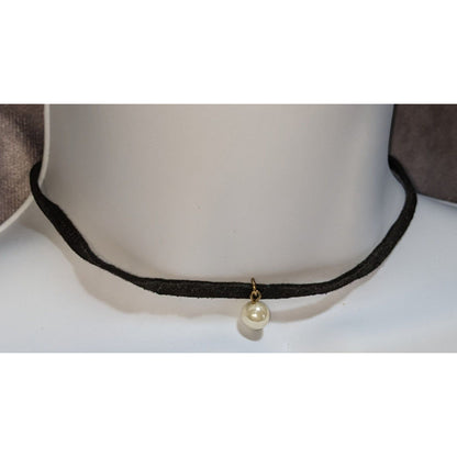 Black Faux Suede Pearl Choker Minimalist Dainty 90s Necklace Coquette Jewelry