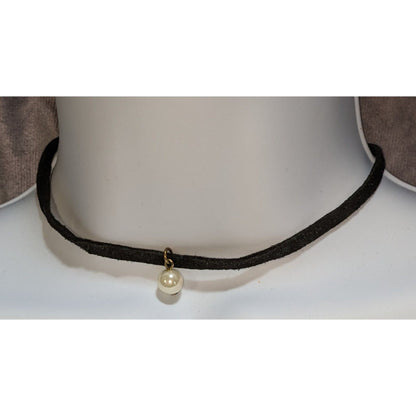 Black Faux Suede Pearl Choker Minimalist Dainty 90s Necklace Coquette Jewelry