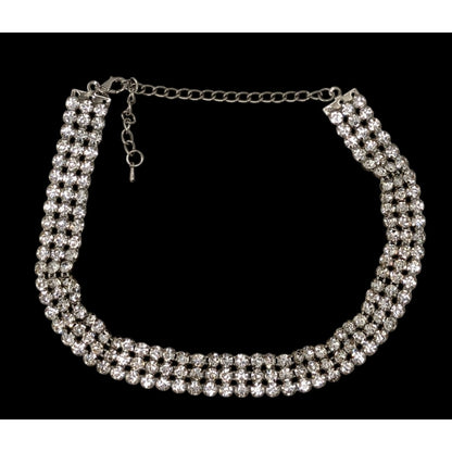 Vintage Glam Triple Rhinestone Triple Row Silver Tone Necklace