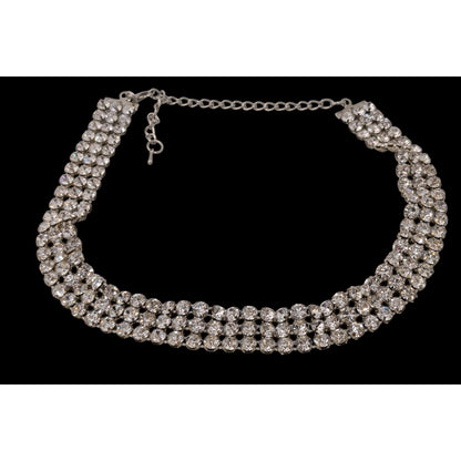 Vintage Glam Triple Rhinestone Triple Row Silver Tone Necklace