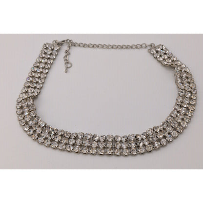 Vintage Glam Triple Rhinestone Triple Row Silver Tone Necklace