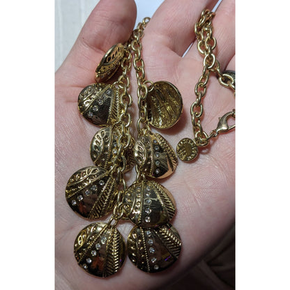 Vintage Liz Claiborne Gold Tone Rhinestone Shell Charm Necklace