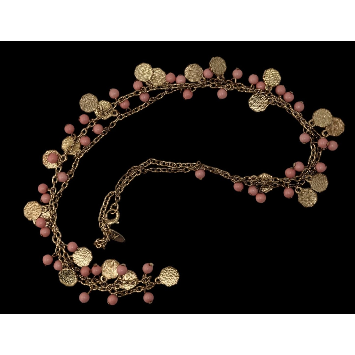 NY Collection Y2K Beaded Station Necklace Charm Gold Pink Party Jewelry