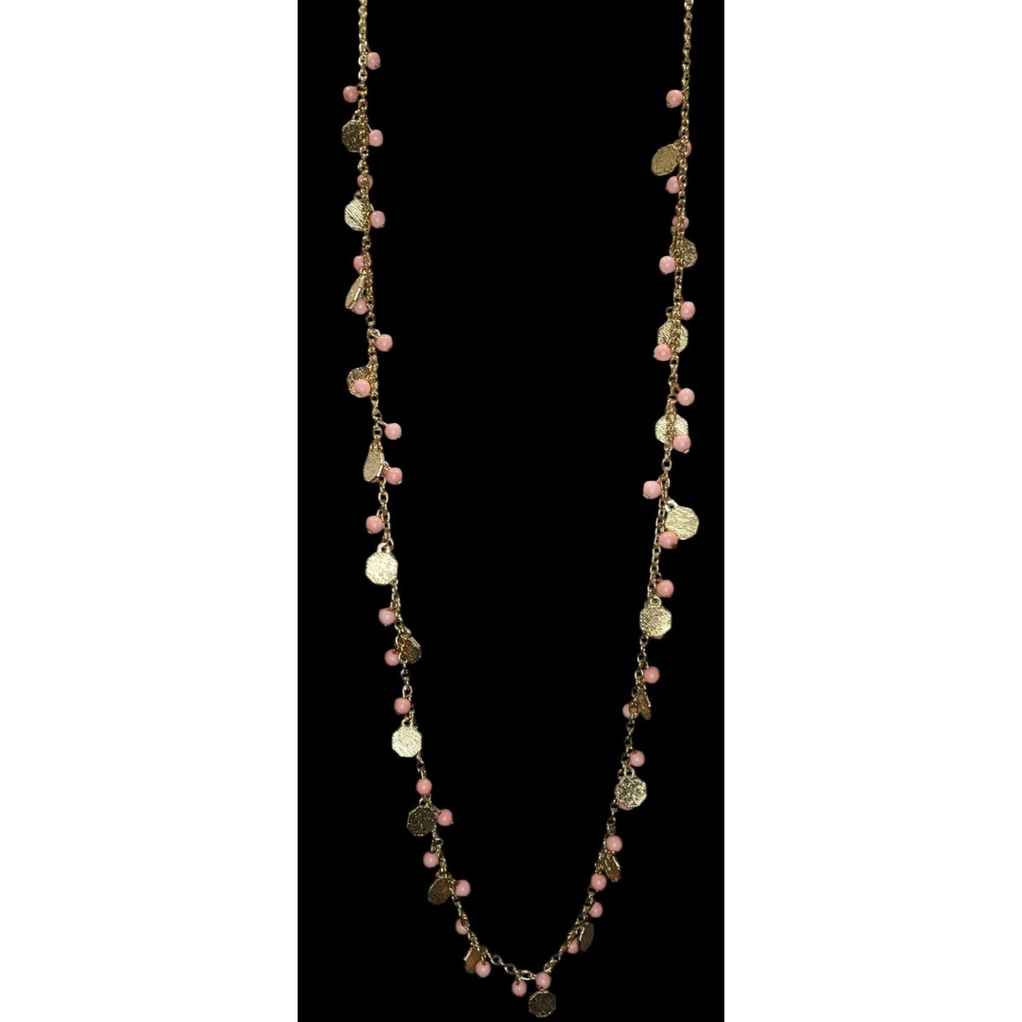 NY Collection Y2K Beaded Station Necklace Charm Gold Pink Party Jewelry