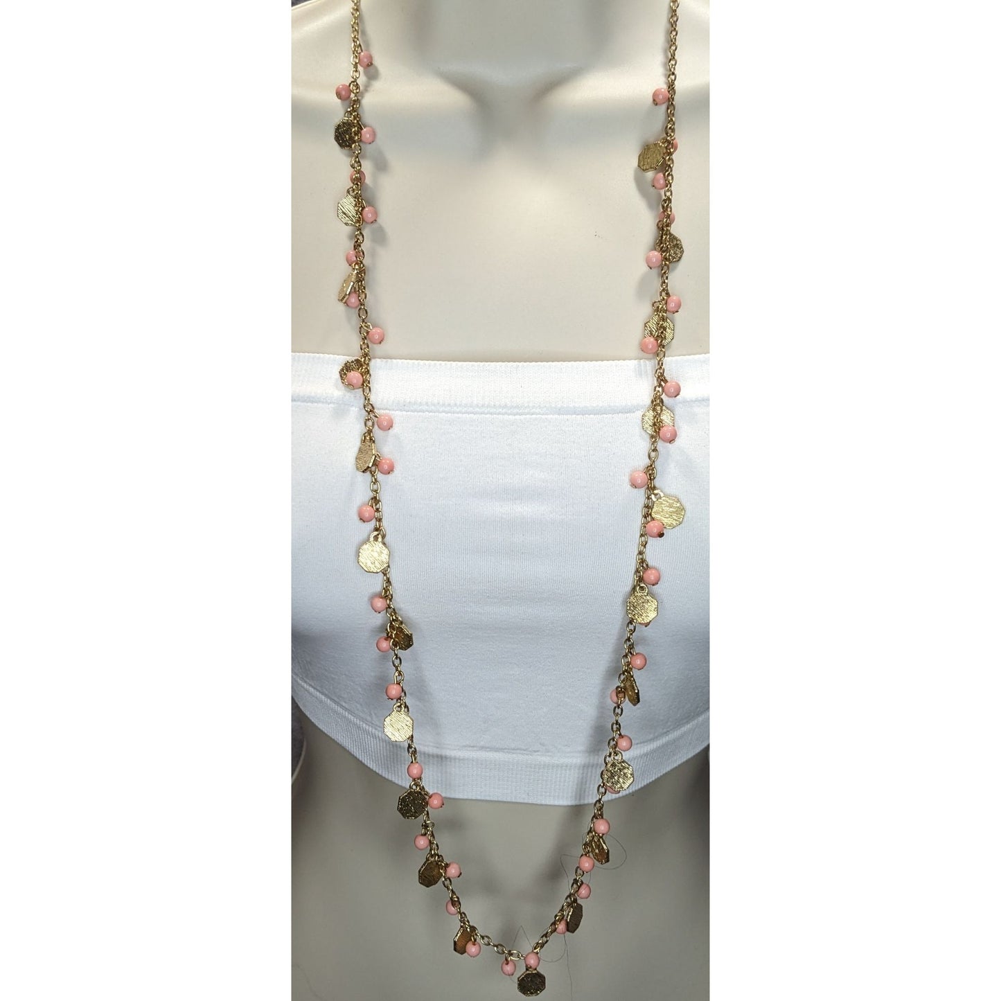 NY Collection Y2K Beaded Station Necklace Charm Gold Pink Party Jewelry