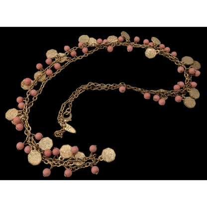 NY Collection Y2K Beaded Station Necklace Charm Gold Pink Party Jewelry