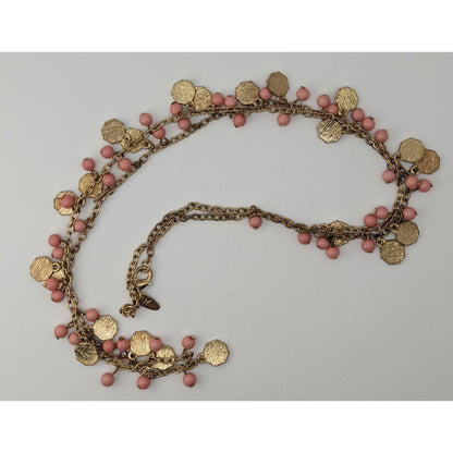 NY Collection Y2K Beaded Station Necklace Charm Gold Pink Party Jewelry