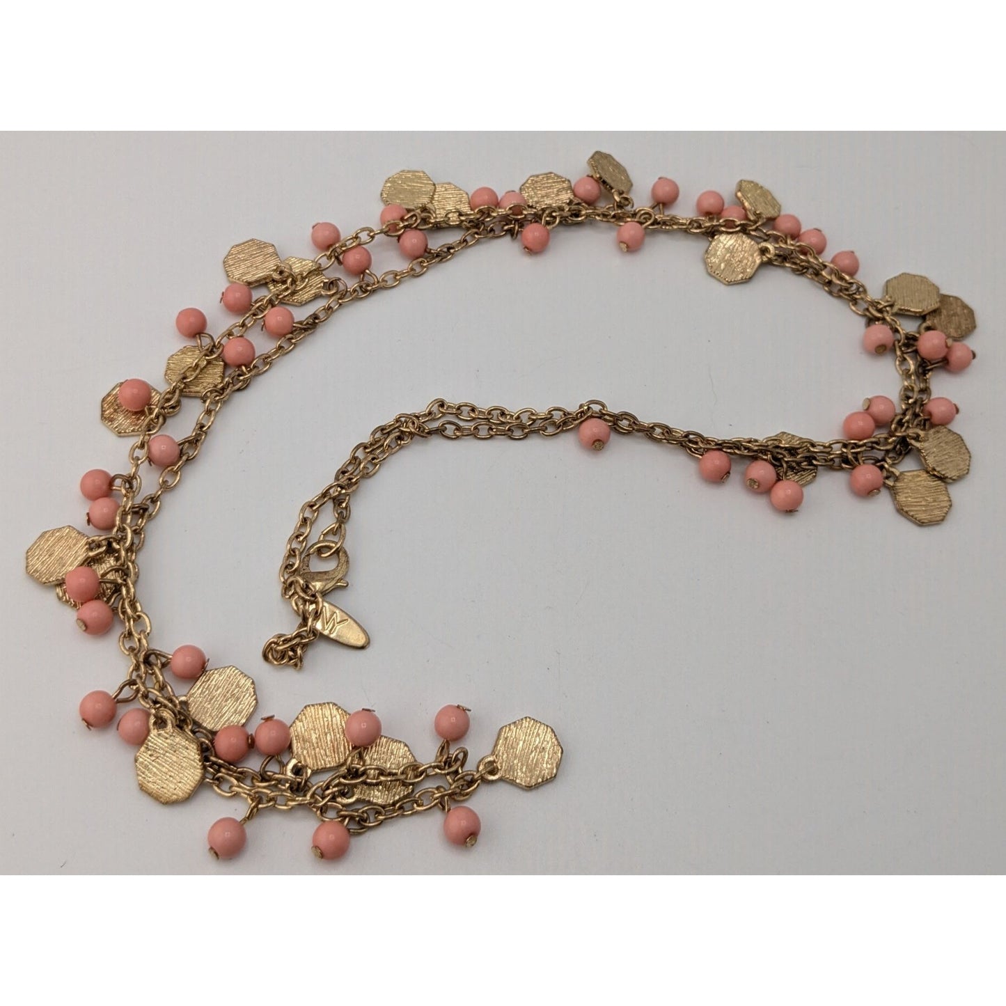 NY Collection Y2K Beaded Station Necklace Charm Gold Pink Party Jewelry