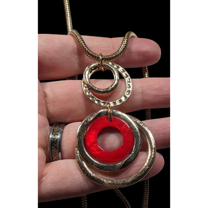 Charming Charlie Retro Geometric Red And Gold Tone Pendant Necklace