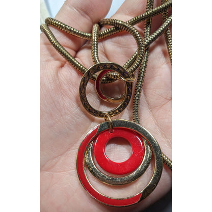 Charming Charlie Retro Geometric Red And Gold Tone Pendant Necklace