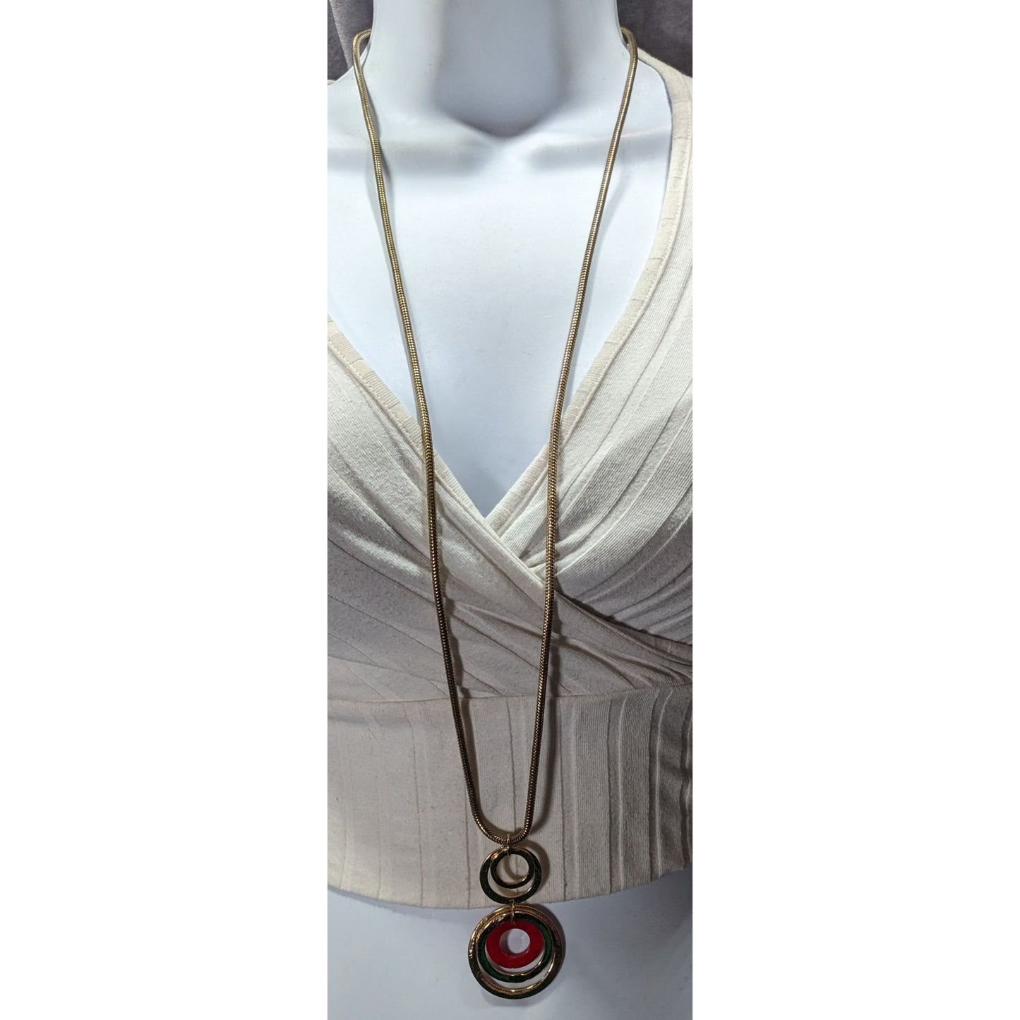 Charming Charlie Retro Geometric Red And Gold Tone Pendant Necklace