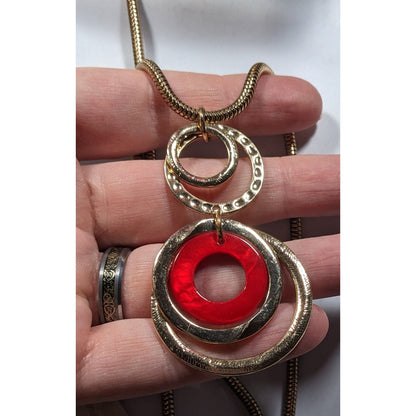 Charming Charlie Retro Geometric Red And Gold Tone Pendant Necklace