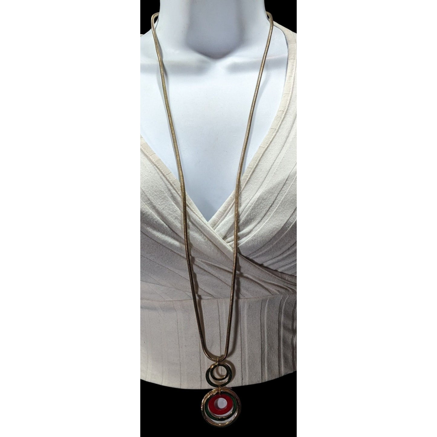 Charming Charlie Retro Geometric Red And Gold Tone Pendant Necklace