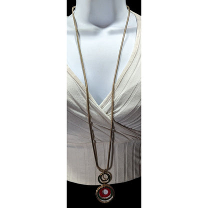 Charming Charlie Retro Geometric Red And Gold Tone Pendant Necklace