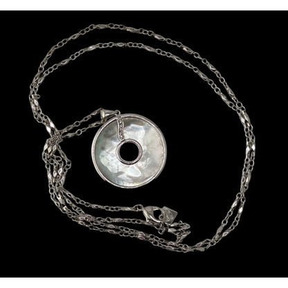 Vintage Boho Mod Cookie Lee Mother of Pearl Disc Pendant Necklace