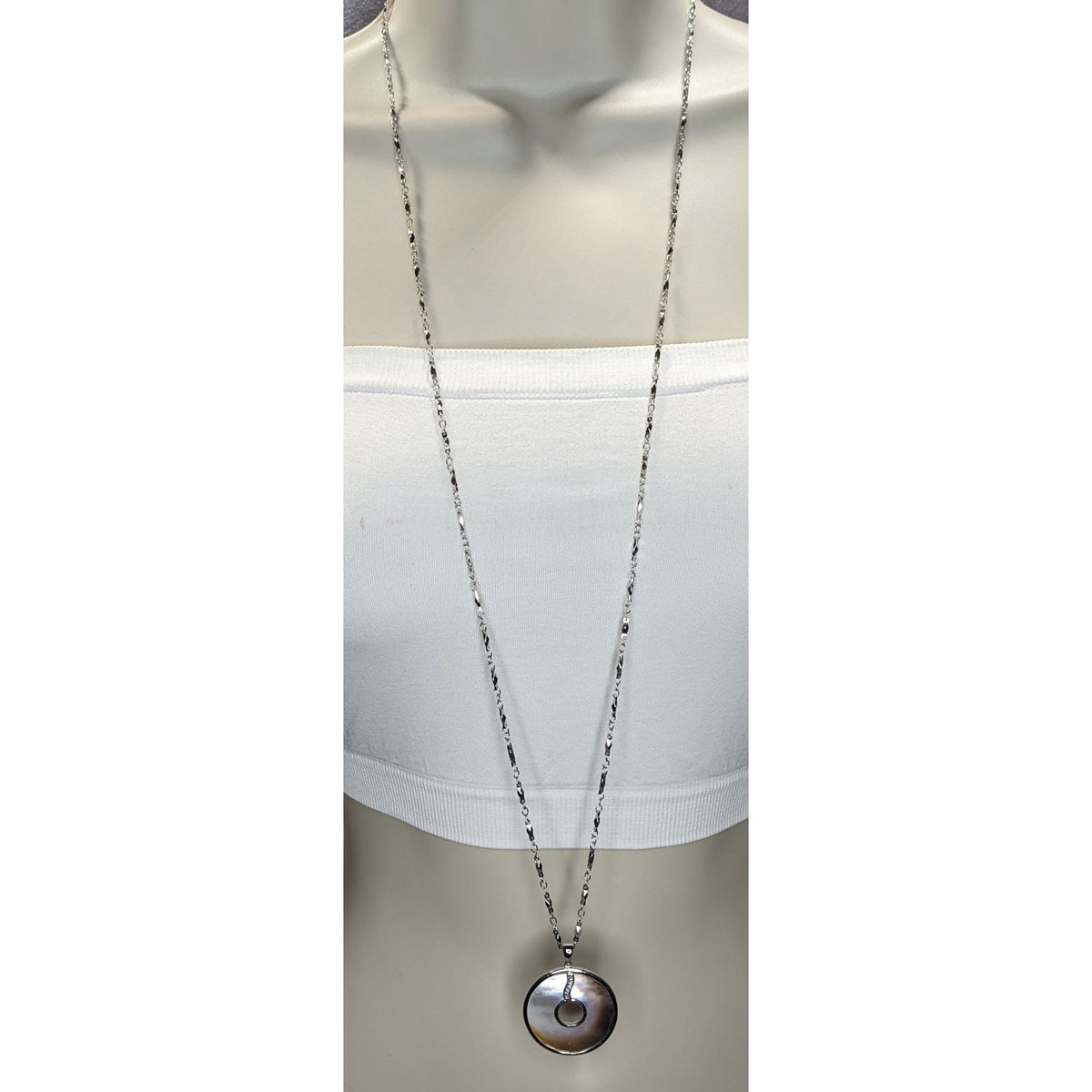 Vintage Boho Mod Cookie Lee Mother of Pearl Disc Pendant Necklace