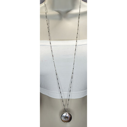 Vintage Boho Mod Cookie Lee Mother of Pearl Disc Pendant Necklace