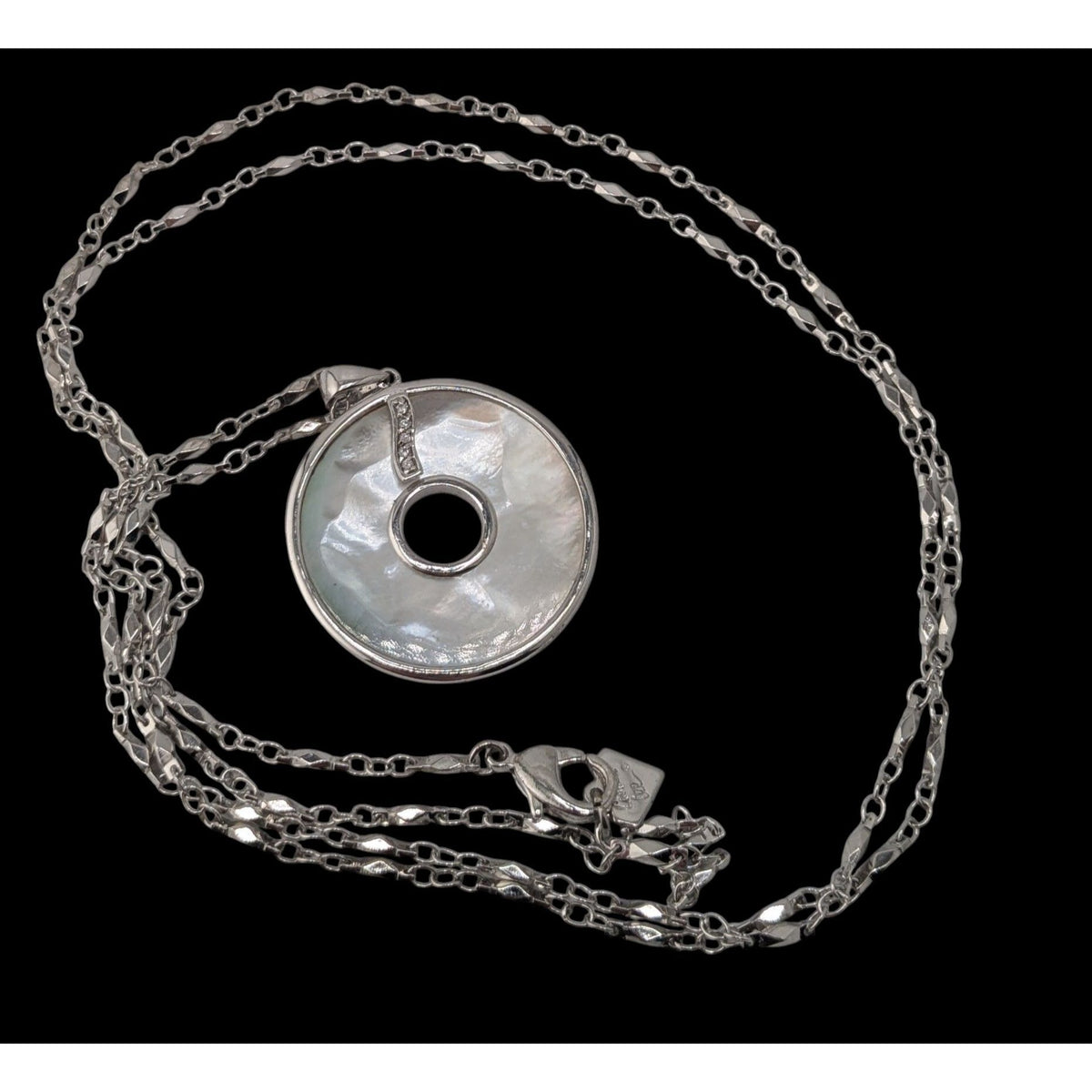 Vintage Boho Mod Cookie Lee Mother of Pearl Disc Pendant Necklace