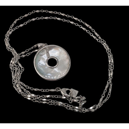 Vintage Boho Mod Cookie Lee Mother of Pearl Disc Pendant Necklace
