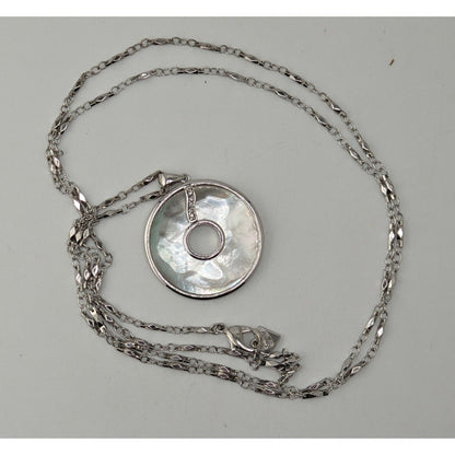 Vintage Boho Mod Cookie Lee Mother of Pearl Disc Pendant Necklace