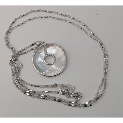 Vintage Boho Mod Cookie Lee Mother of Pearl Disc Pendant Necklace