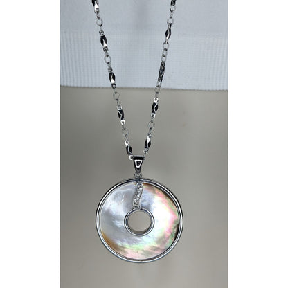 Vintage Boho Mod Cookie Lee Mother of Pearl Disc Pendant Necklace