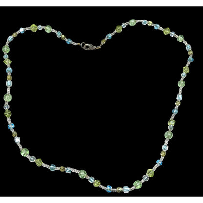 Handcrafted Artisan Pastel Green Blue Glass Beaded Necklace