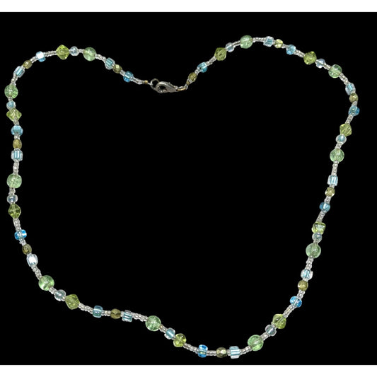 Handcrafted Artisan Pastel Green Blue Glass Beaded Necklace