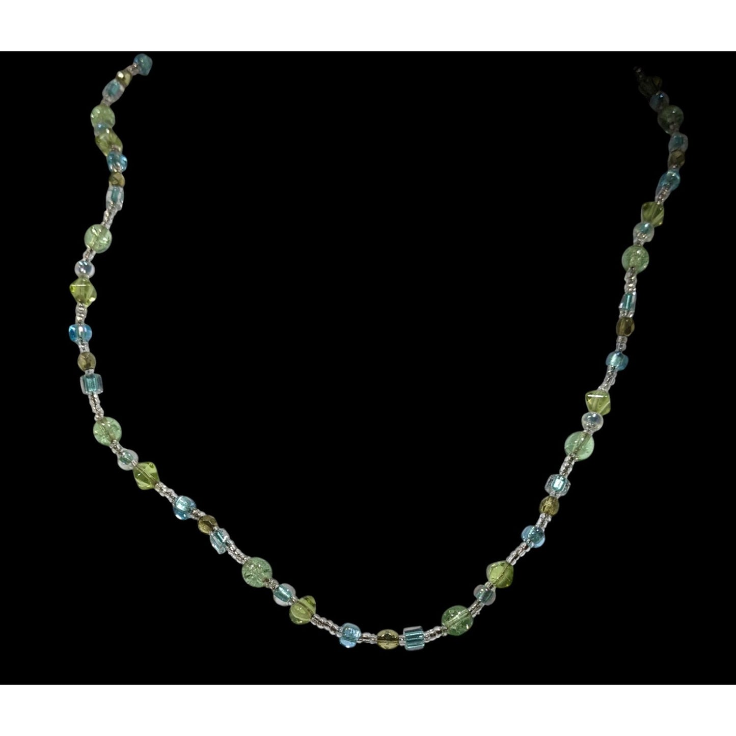 Handcrafted Artisan Pastel Green Blue Glass Beaded Necklace