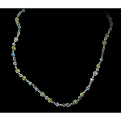 Handcrafted Artisan Pastel Green Blue Glass Beaded Necklace