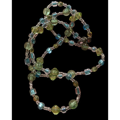 Handcrafted Artisan Pastel Green Blue Glass Beaded Necklace