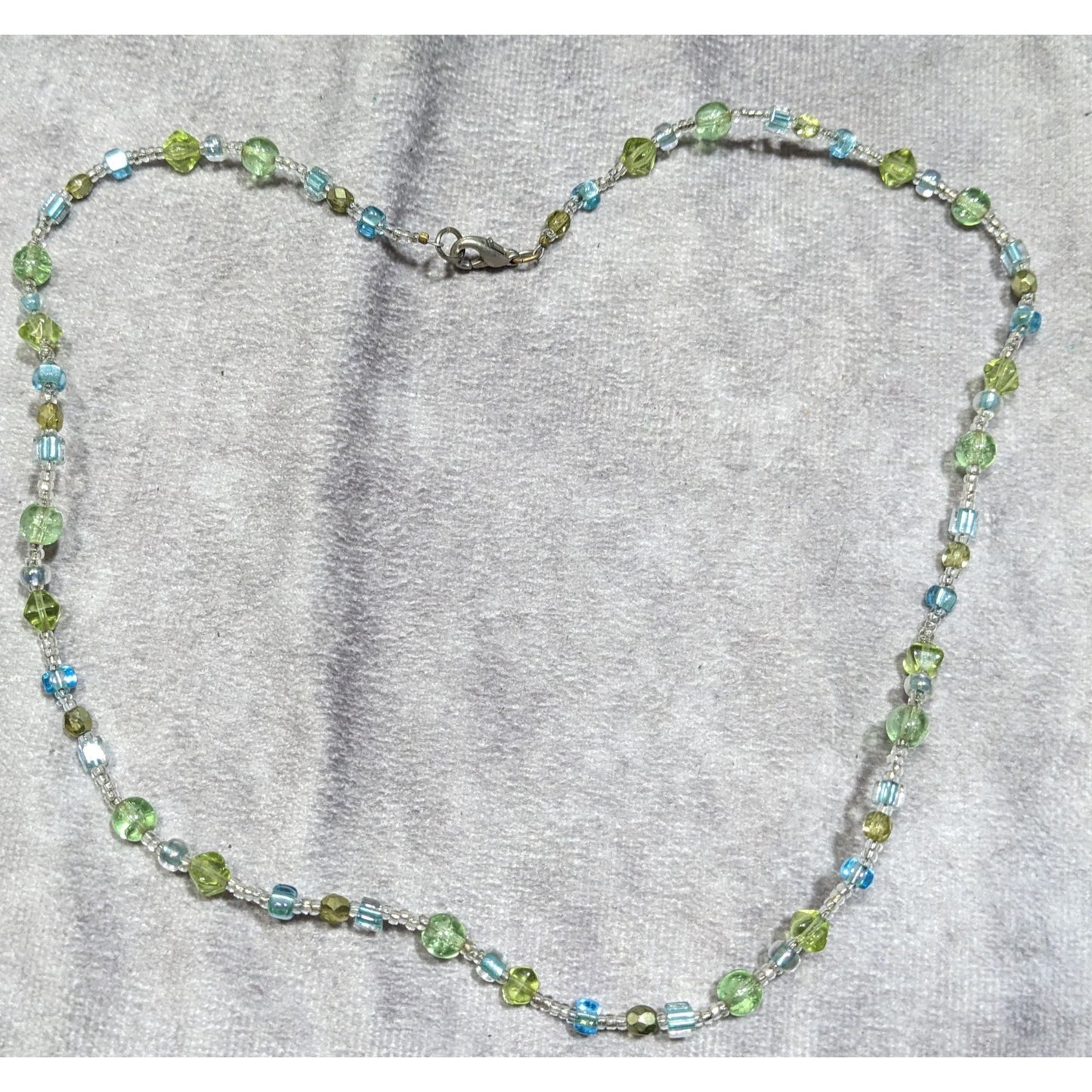 Handcrafted Artisan Pastel Green Blue Glass Beaded Necklace