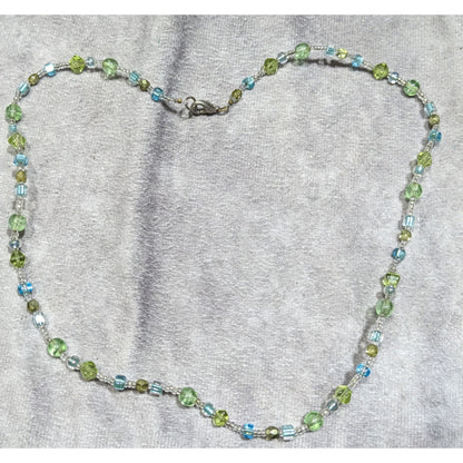 Handcrafted Artisan Pastel Green Blue Glass Beaded Necklace