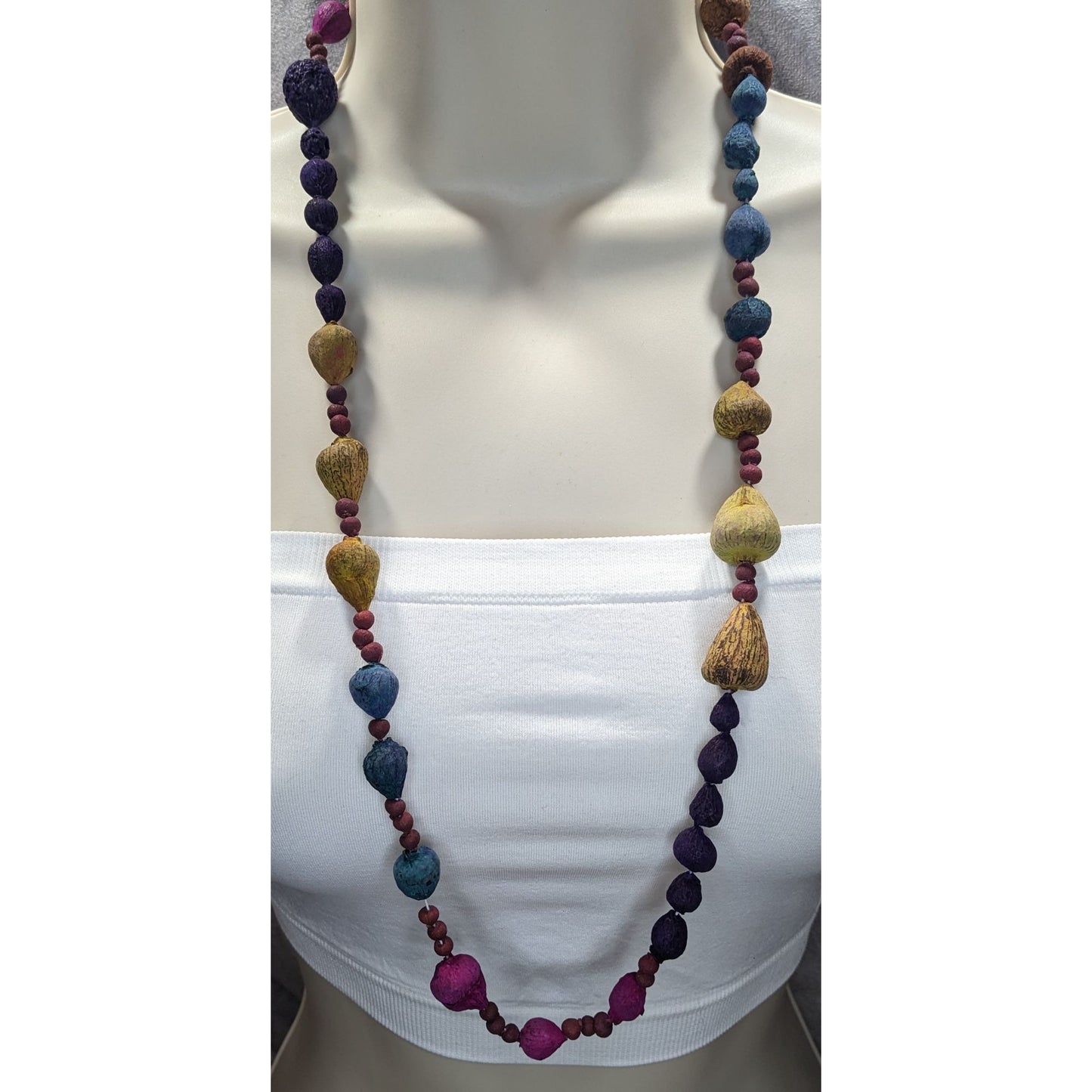Handmade Rainbow Dyed Seed Bohemian Necklace