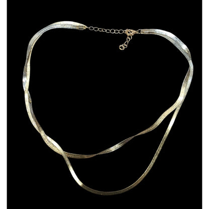 Chic Double Layer Silver/Gold Tone Flat Snake Chain Necklace