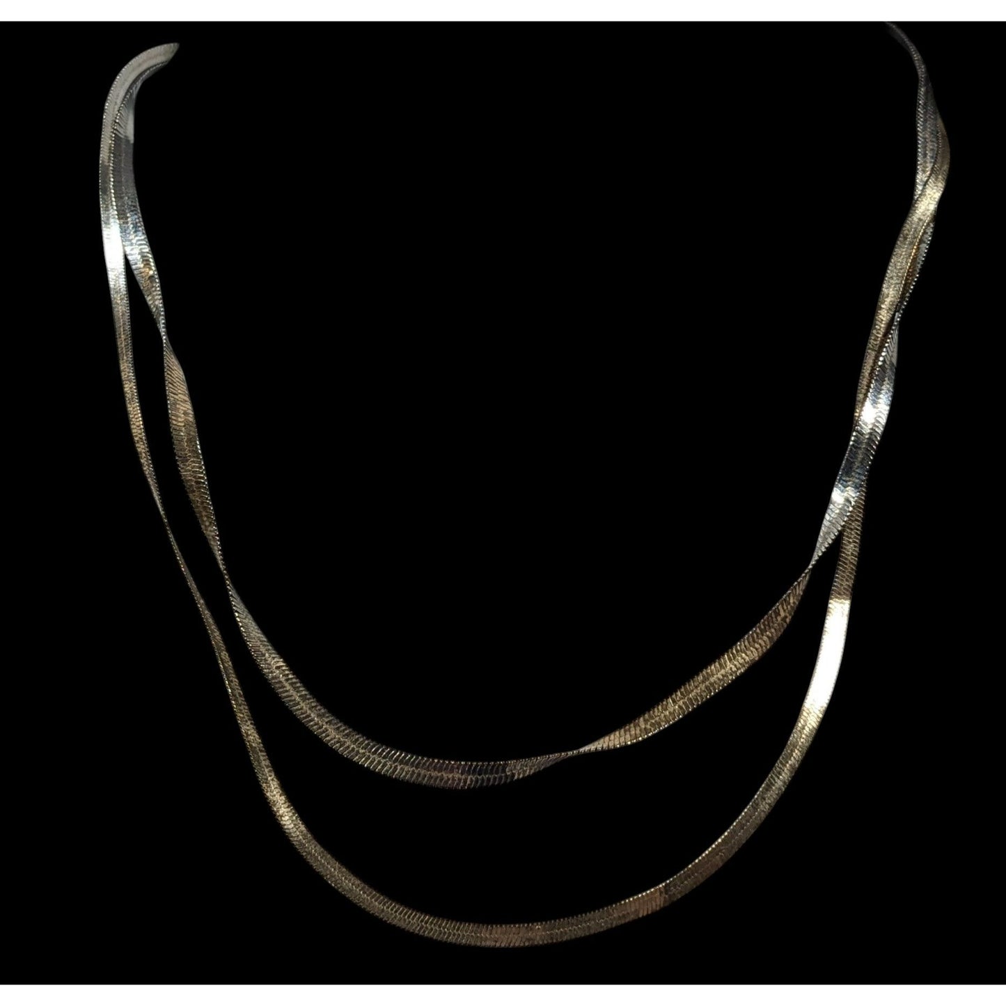 Chic Double Layer Silver/Gold Tone Flat Snake Chain Necklace
