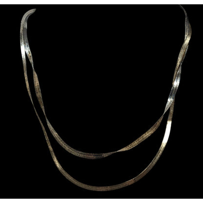 Chic Double Layer Silver/Gold Tone Flat Snake Chain Necklace