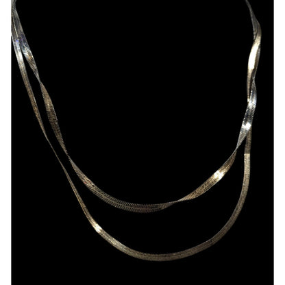 Chic Double Layer Silver/Gold Tone Flat Snake Chain Necklace