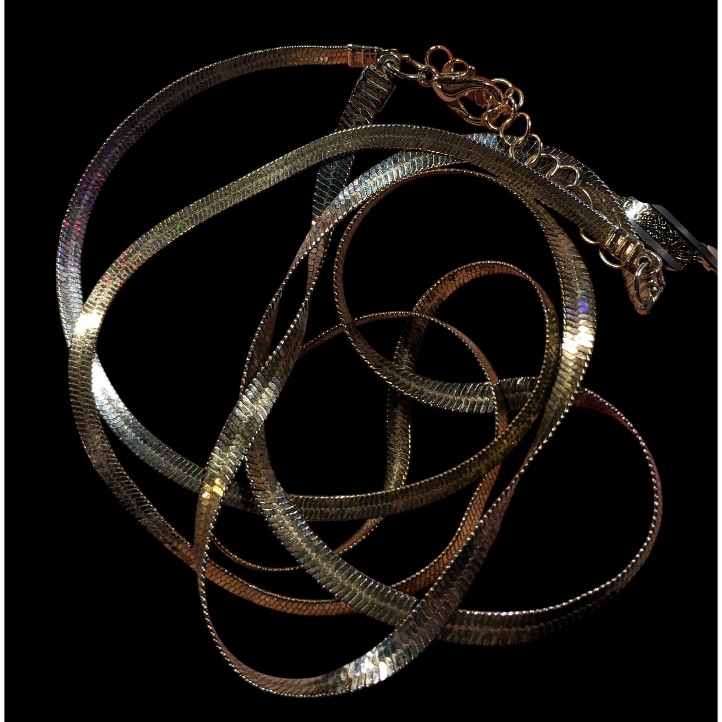 Chic Double Layer Silver/Gold Tone Flat Snake Chain Necklace
