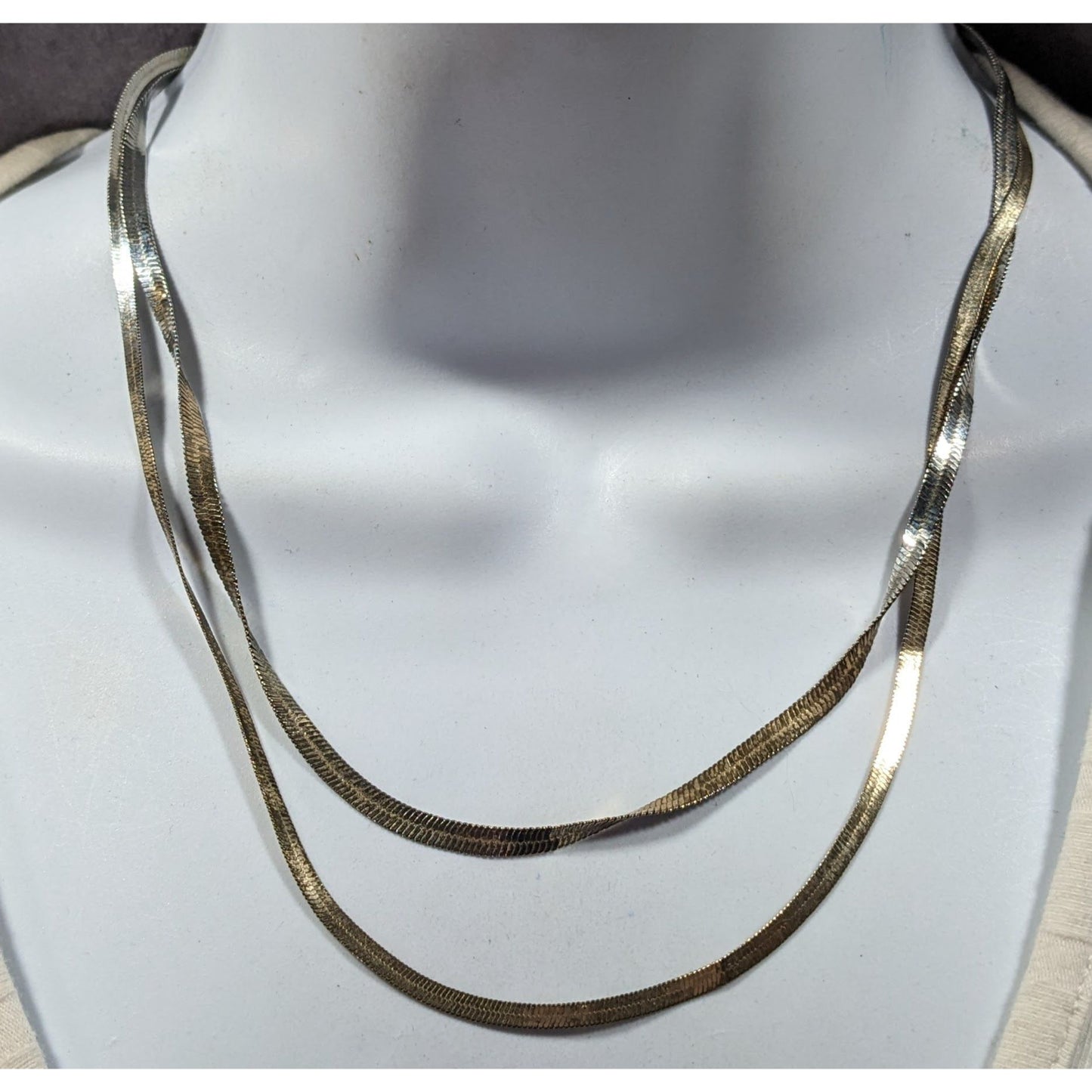 Chic Double Layer Silver/Gold Tone Flat Snake Chain Necklace