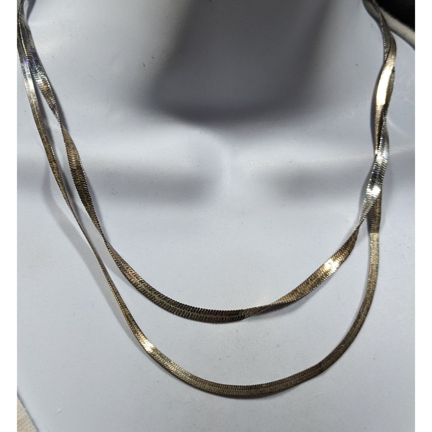 Chic Double Layer Silver/Gold Tone Flat Snake Chain Necklace