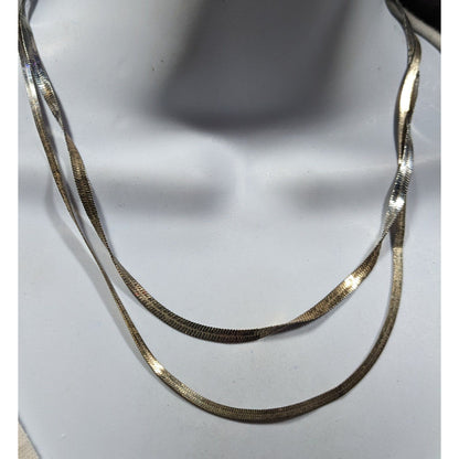 Chic Double Layer Silver/Gold Tone Flat Snake Chain Necklace
