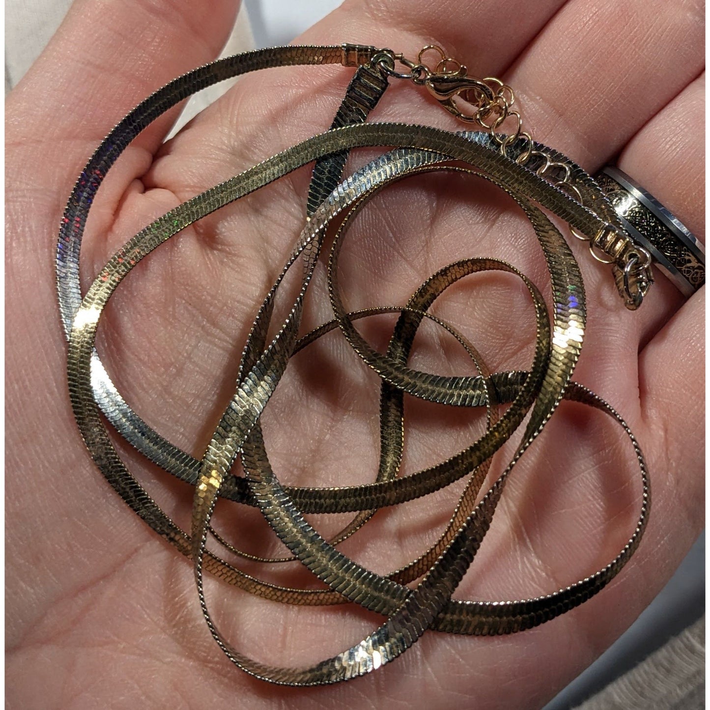 Chic Double Layer Silver/Gold Tone Flat Snake Chain Necklace