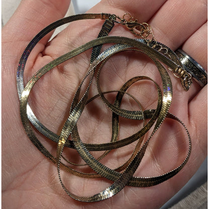 Chic Double Layer Silver/Gold Tone Flat Snake Chain Necklace