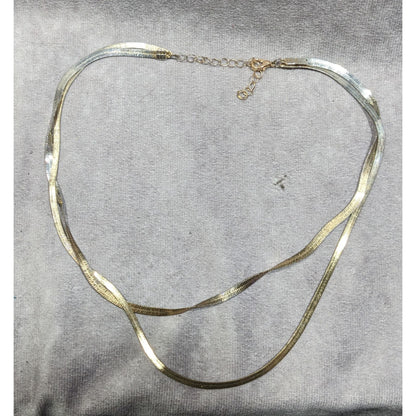 Chic Double Layer Silver/Gold Tone Flat Snake Chain Necklace