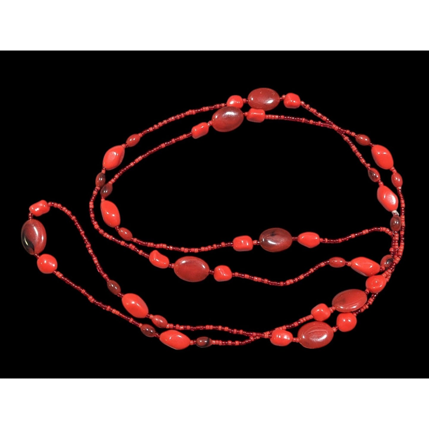 Bold Red Glass And Acrylic Beaded Opera Necklace