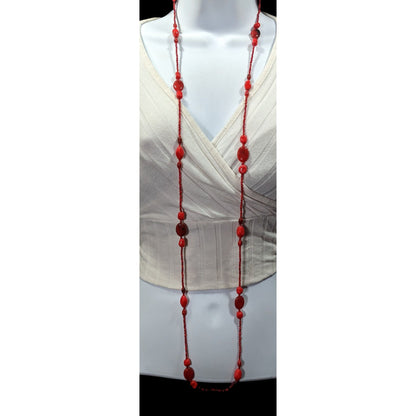 Bold Red Glass And Acrylic Beaded Opera Necklace