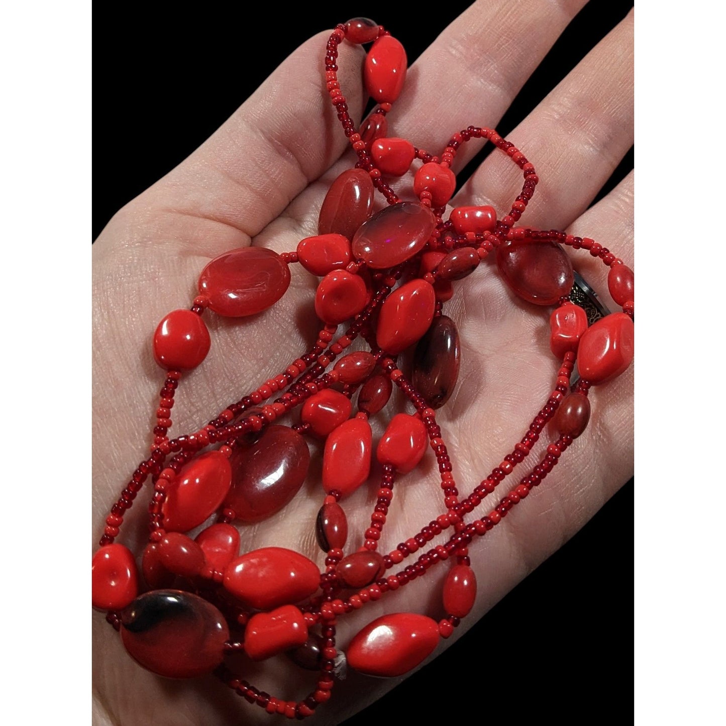 Bold Red Glass And Acrylic Beaded Opera Necklace