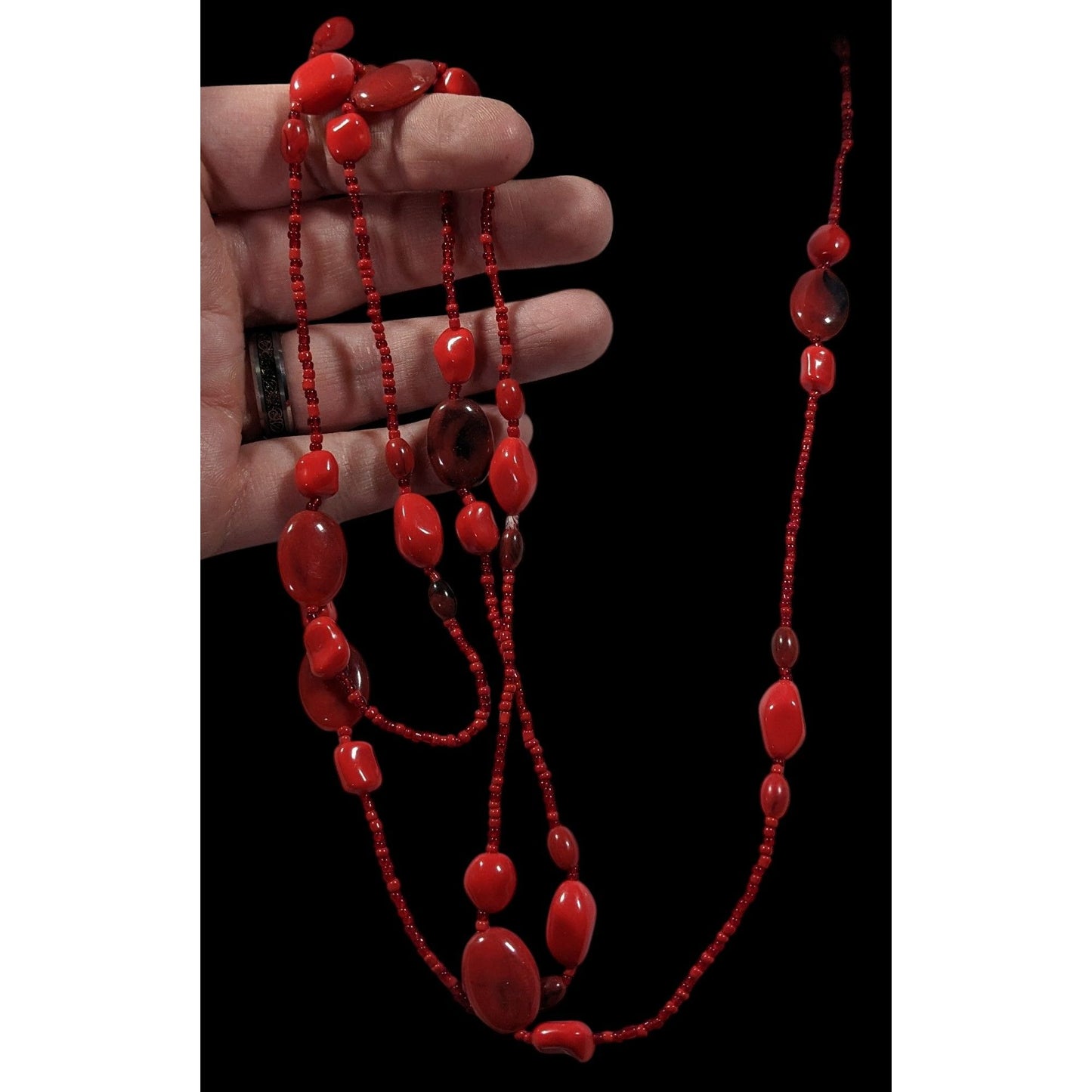 Bold Red Glass And Acrylic Beaded Opera Necklace