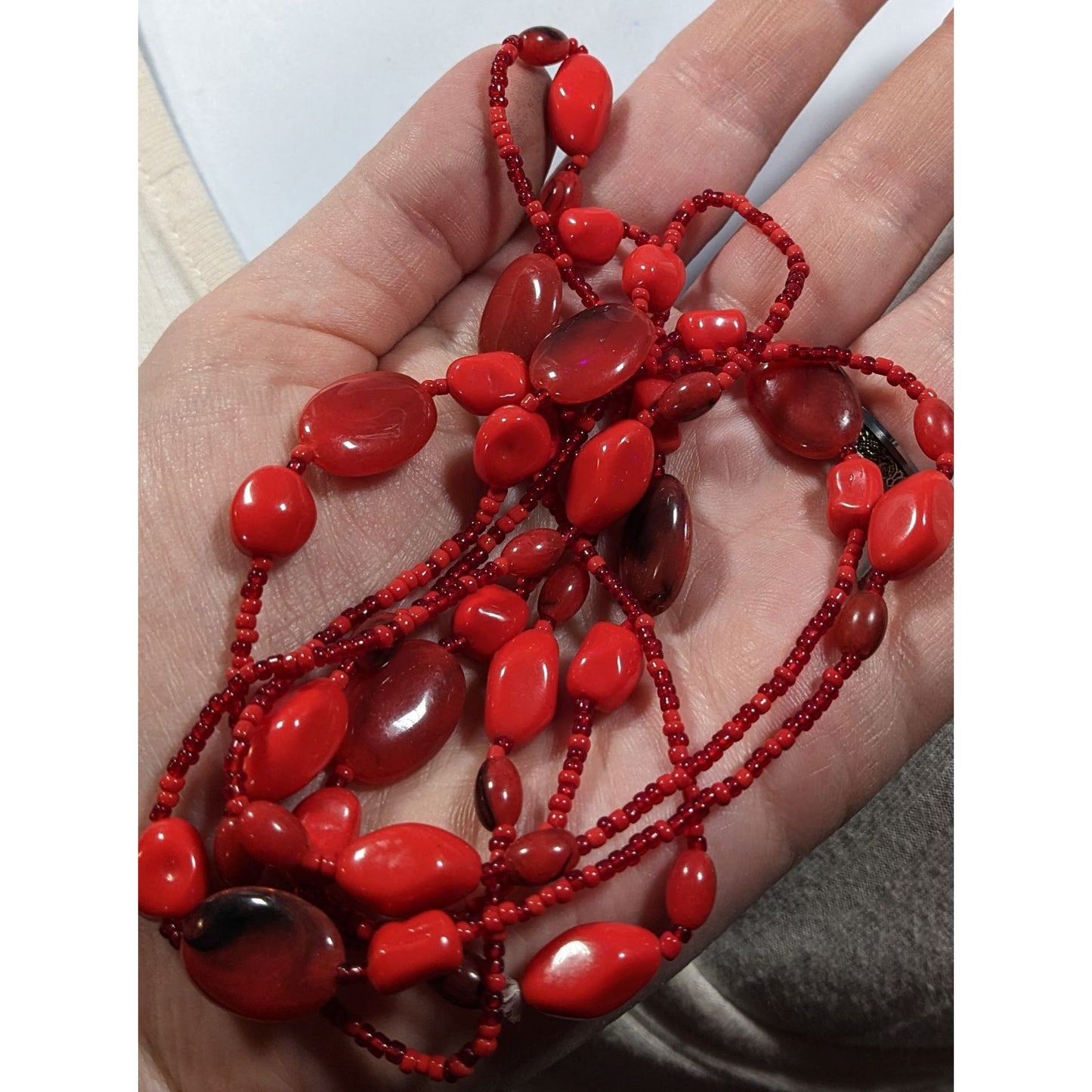 Bold Red Glass And Acrylic Beaded Opera Necklace